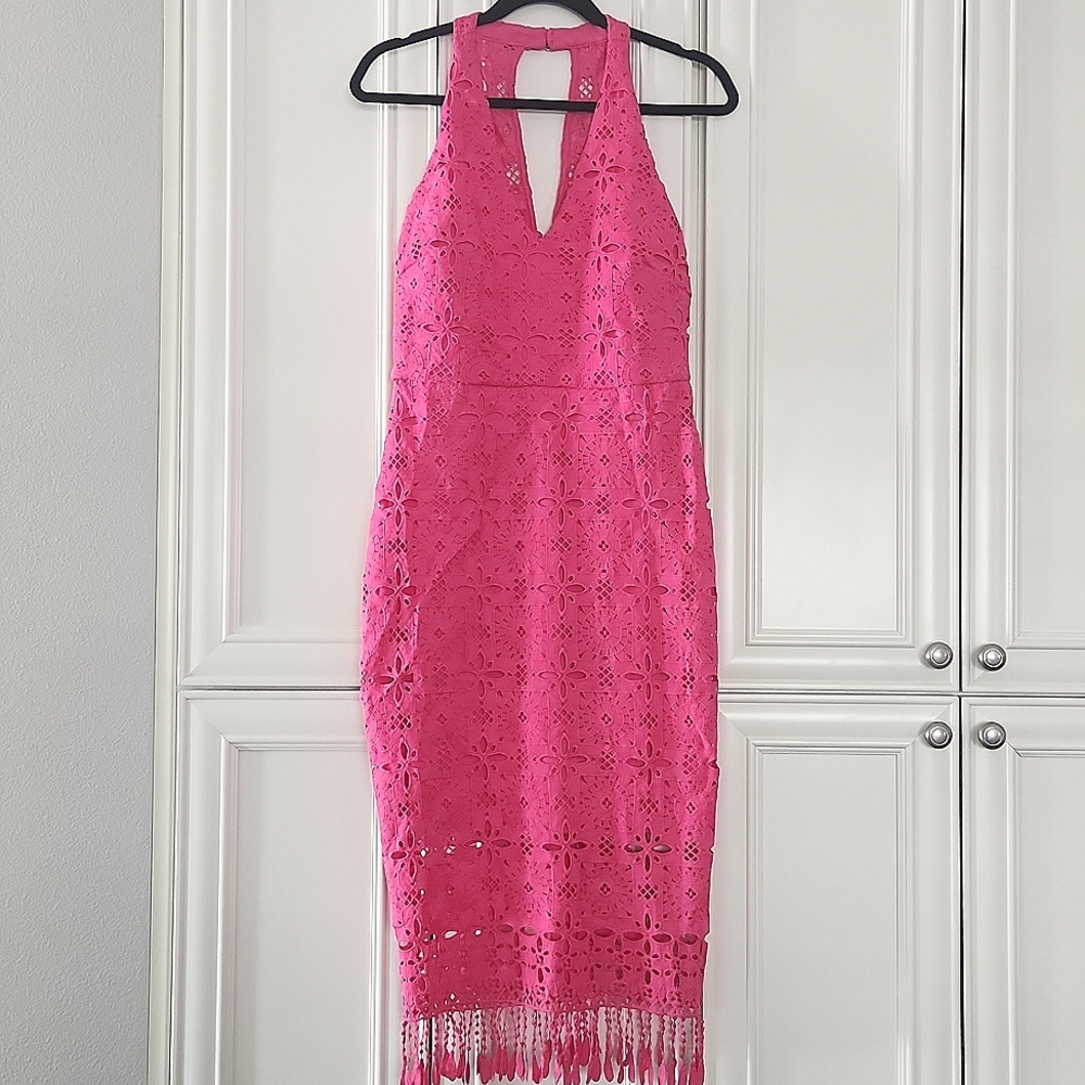 NWT SIENA | Pink Lace Halter Boho Midi Dress - Picture 6 of 11